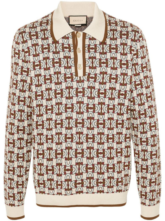 Brown Horsebit Jacquard Polo Shirt