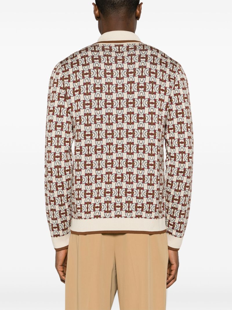 Brown Horsebit Jacquard Polo Shirt