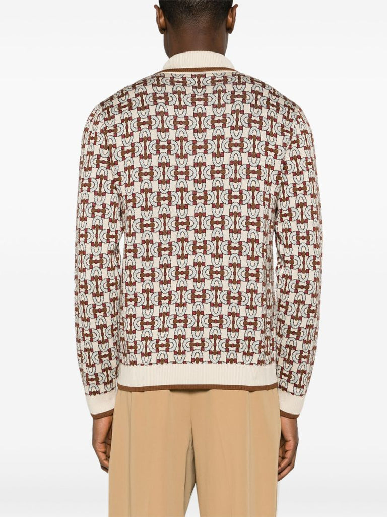 Brown Horsebit Jacquard Polo Shirt