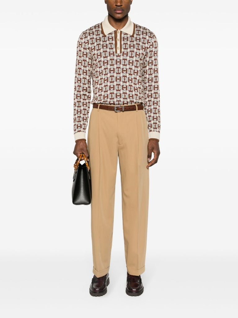 Brown Horsebit Jacquard Polo Shirt
