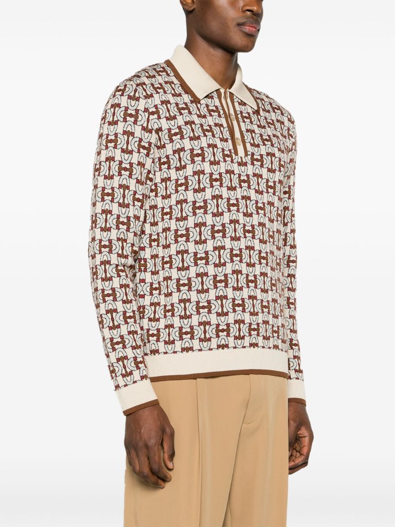 Brown Horsebit Jacquard Polo Shirt