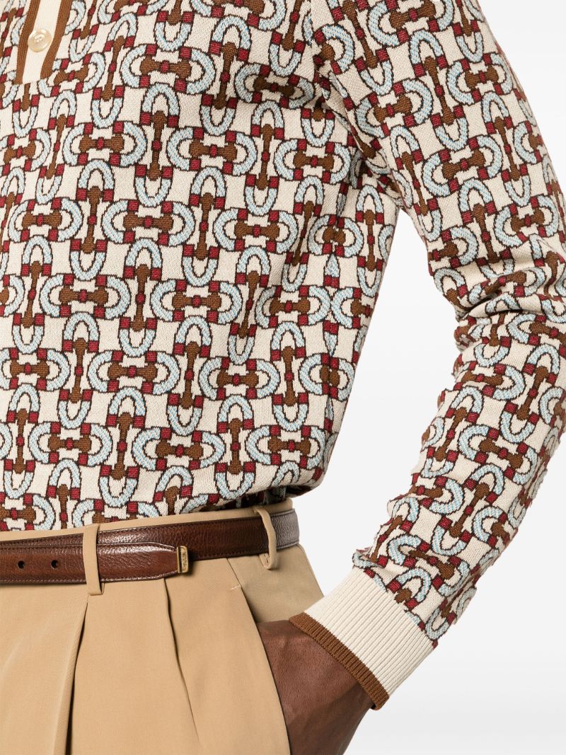 Brown Horsebit Jacquard Polo Shirt