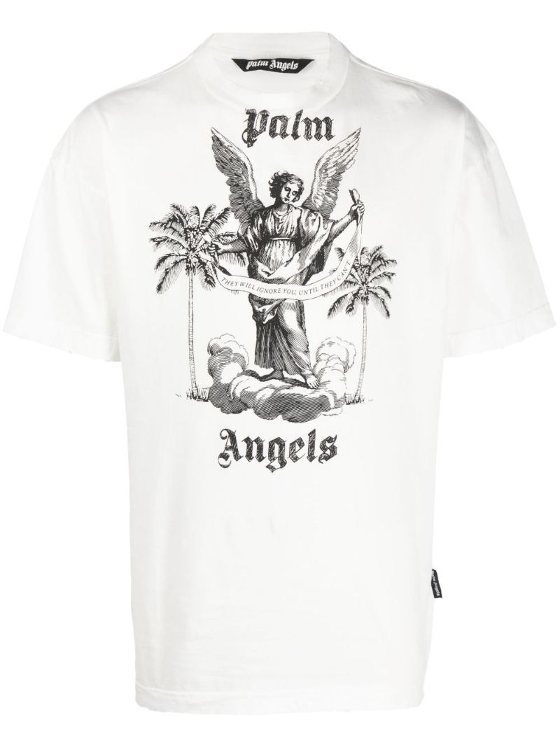 White Slogan Print Cotton T-shirt