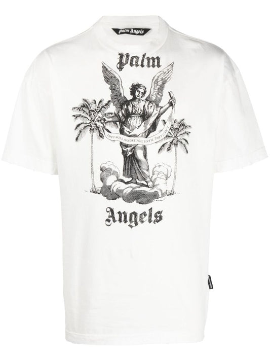 White Slogan Print Cotton T-shirt