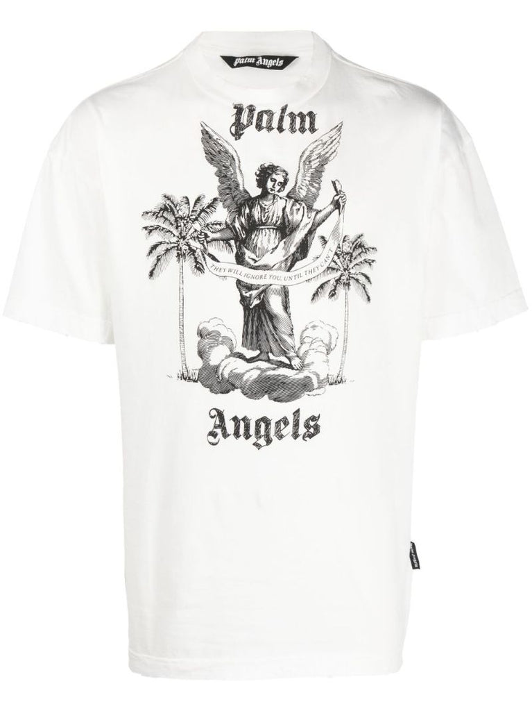 White Slogan Print Cotton T-shirt