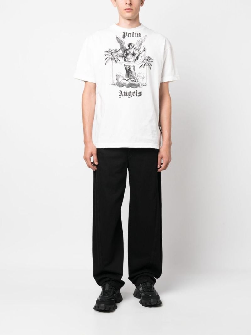 White Slogan Print Cotton T-shirt