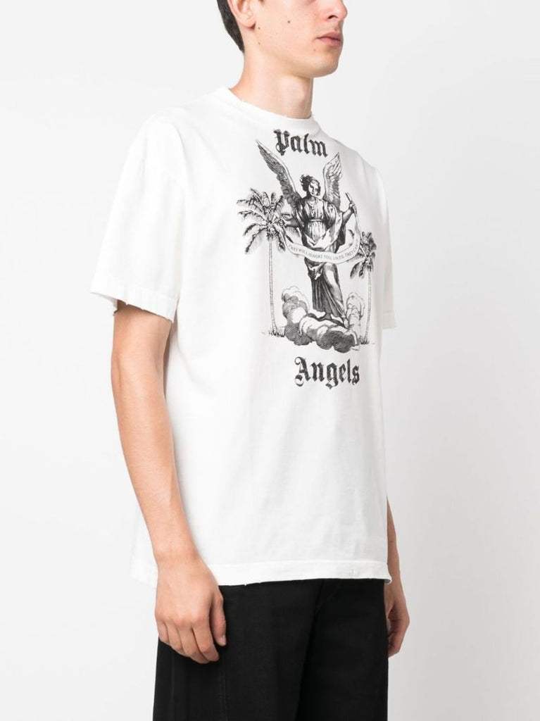 White Slogan Print Cotton T-shirt