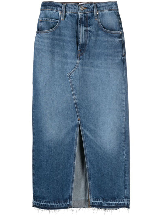 Blue Washed-denim Midi Skirt