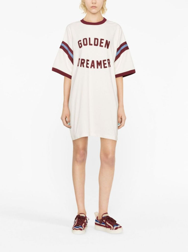 White Slogan-appliquÃ_x0083_Â© T-shirt Dress