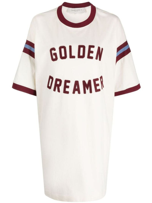White Slogan-appliquÃ_x0083_Â© T-shirt Dress