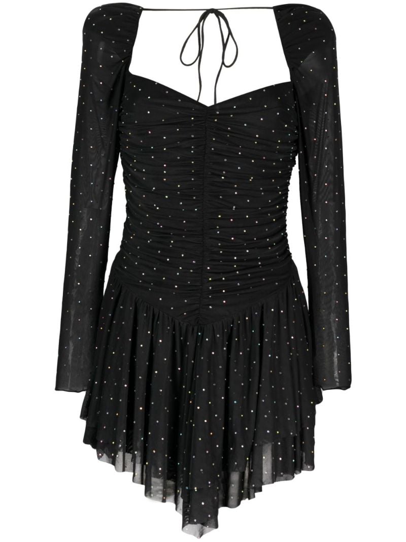 Black Crystal-embellished Mesh Minidress