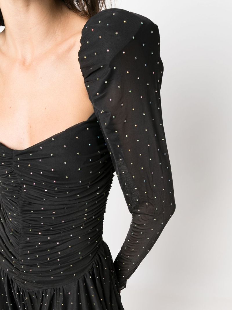 Black Crystal-embellished Mesh Minidress