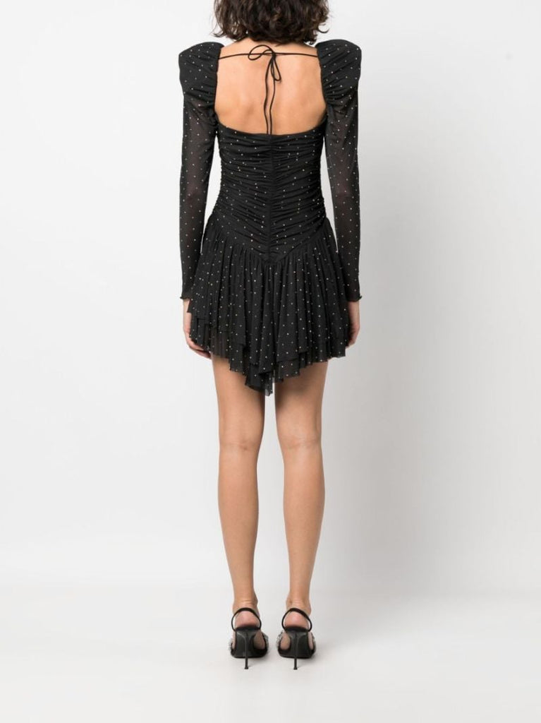 Black Crystal-embellished Mesh Minidress