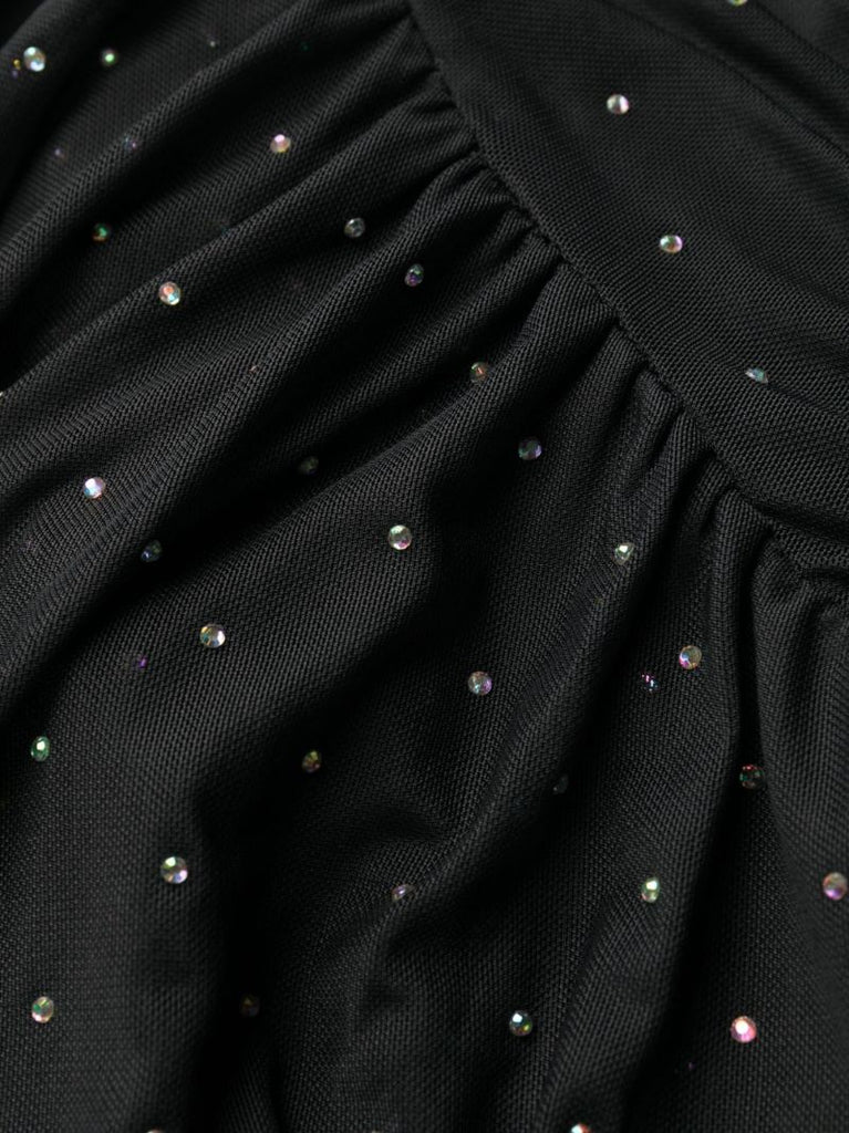 Black Crystal-embellished Mesh Minidress