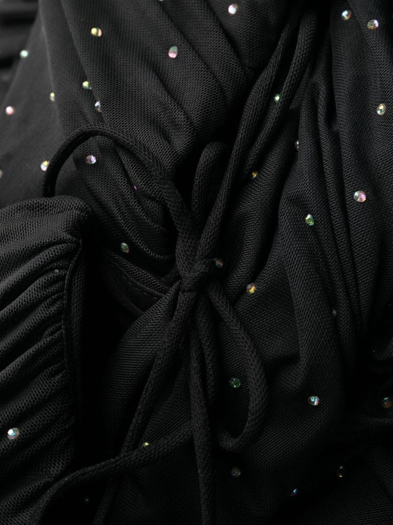 Black Crystal-embellished Mesh Minidress