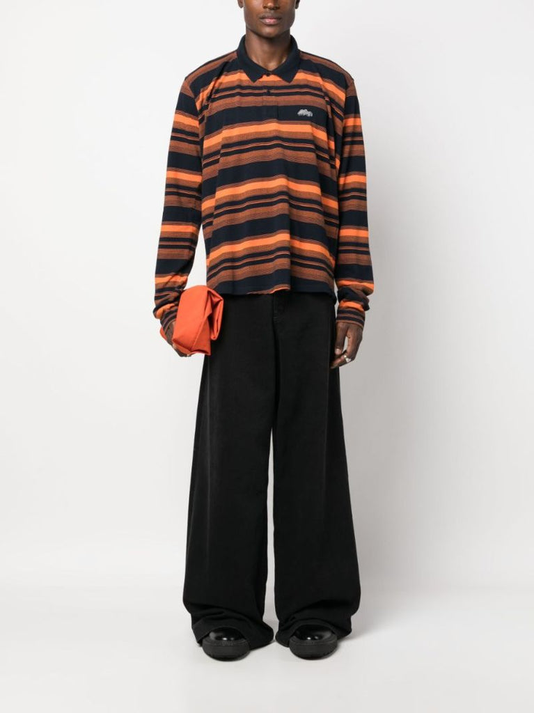 Blue Striped Cotton Polo Shirt
