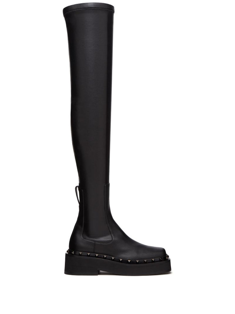 Black Rockstud Above-knee Leather Boots