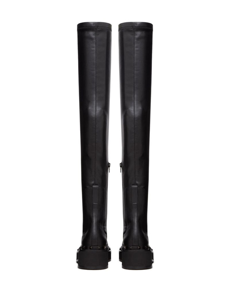 Black Rockstud Above-knee Leather Boots