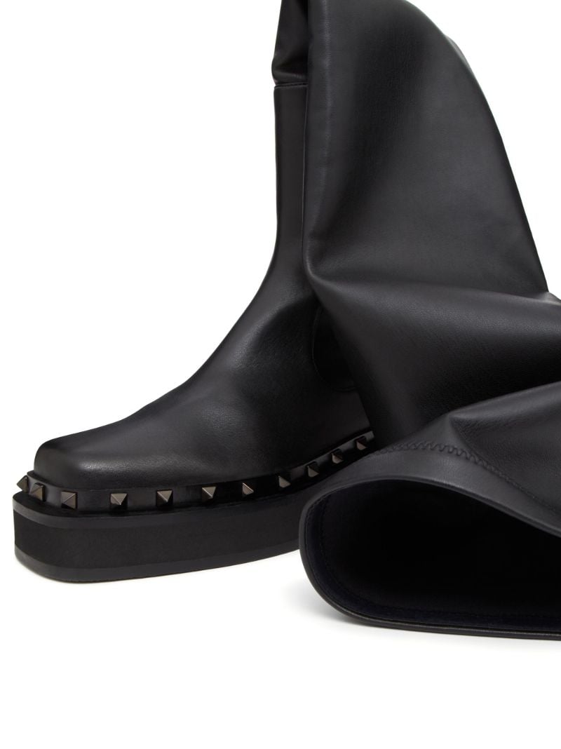 Black Rockstud Above-knee Leather Boots