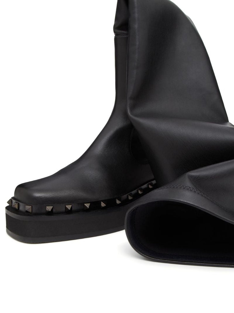 Black Rockstud Above-knee Leather Boots