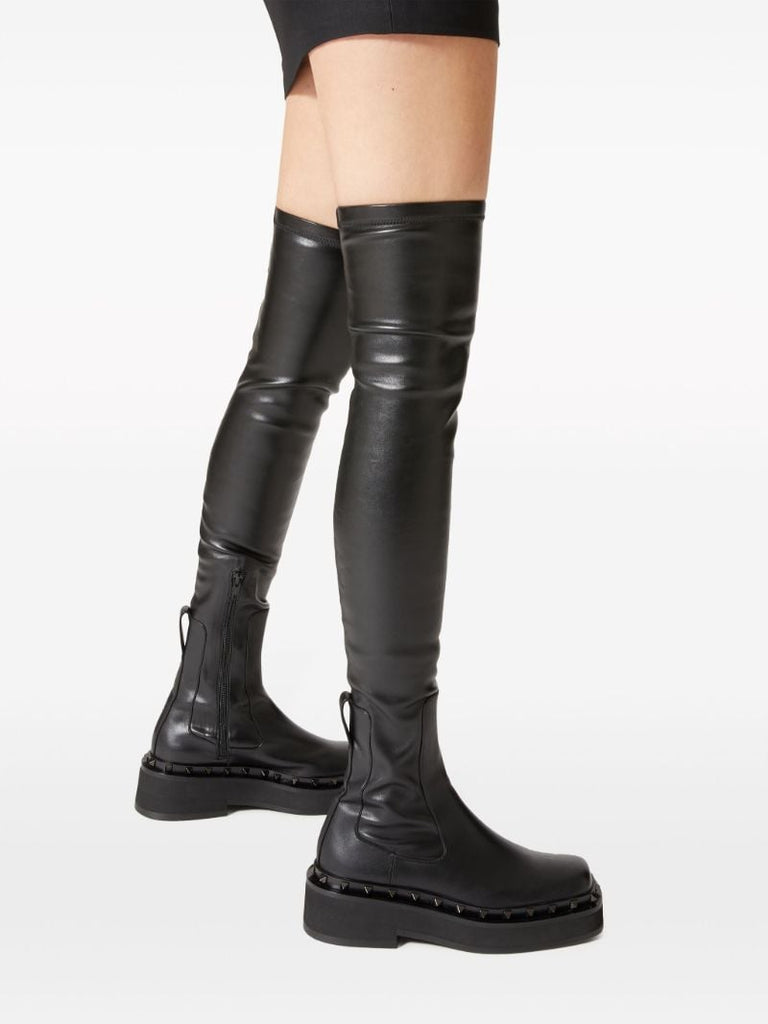 Black Rockstud Above-knee Leather Boots