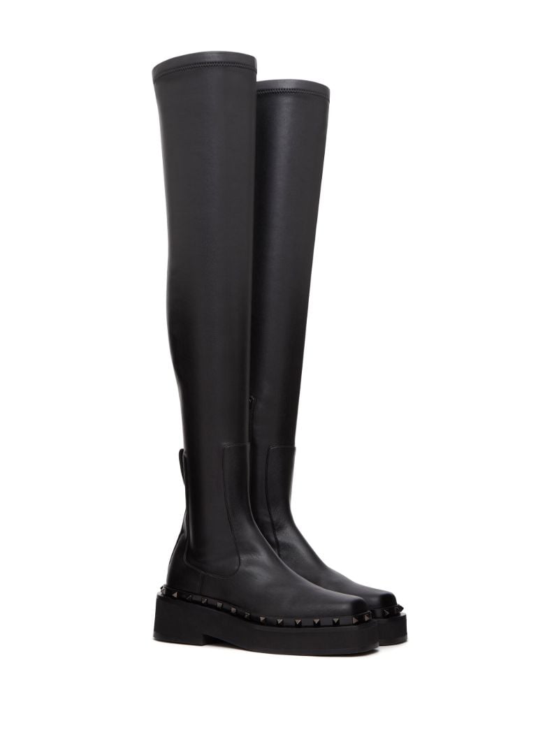 Black Rockstud Above-knee Leather Boots