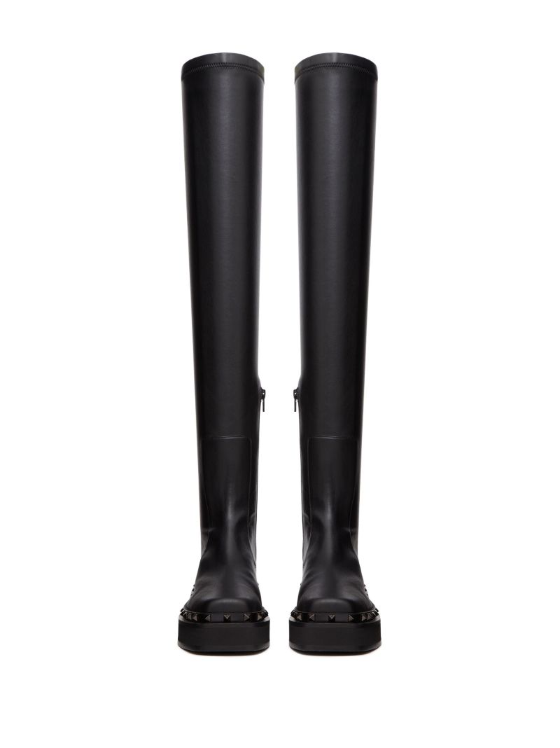 Black Rockstud Above-knee Leather Boots