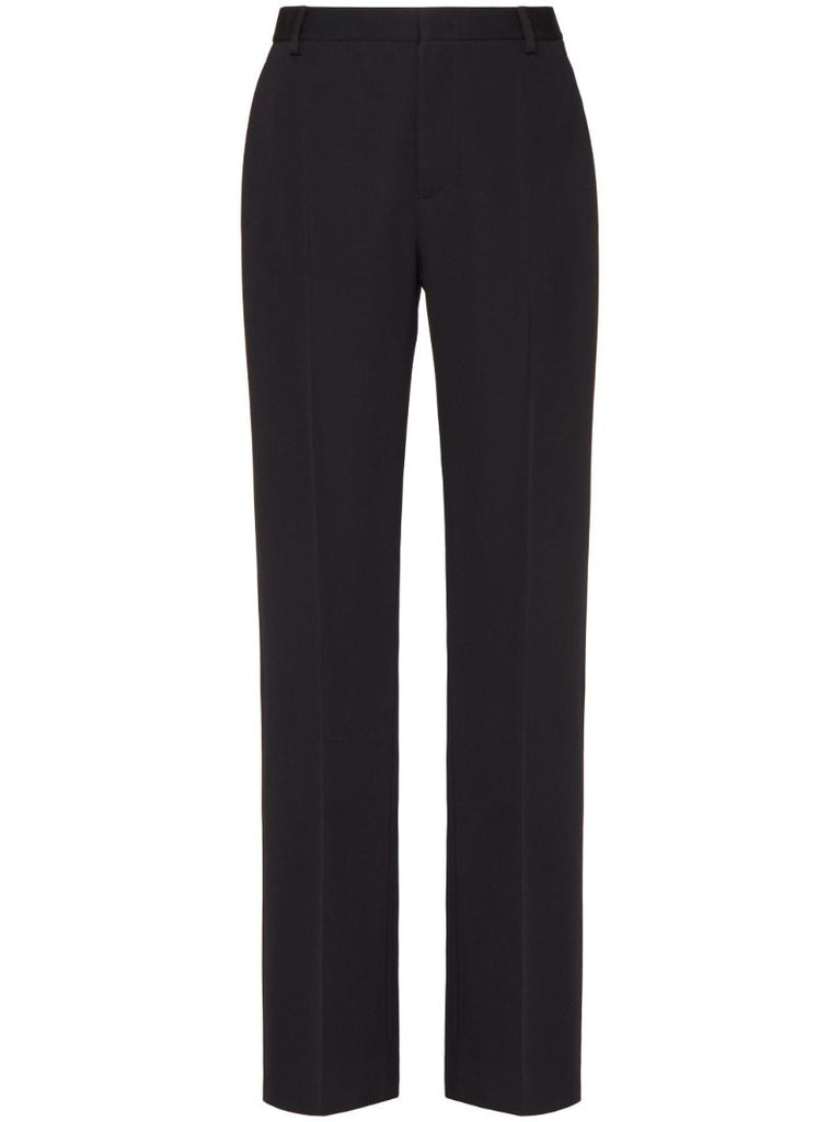 Black Wool Straight-leg Trousers