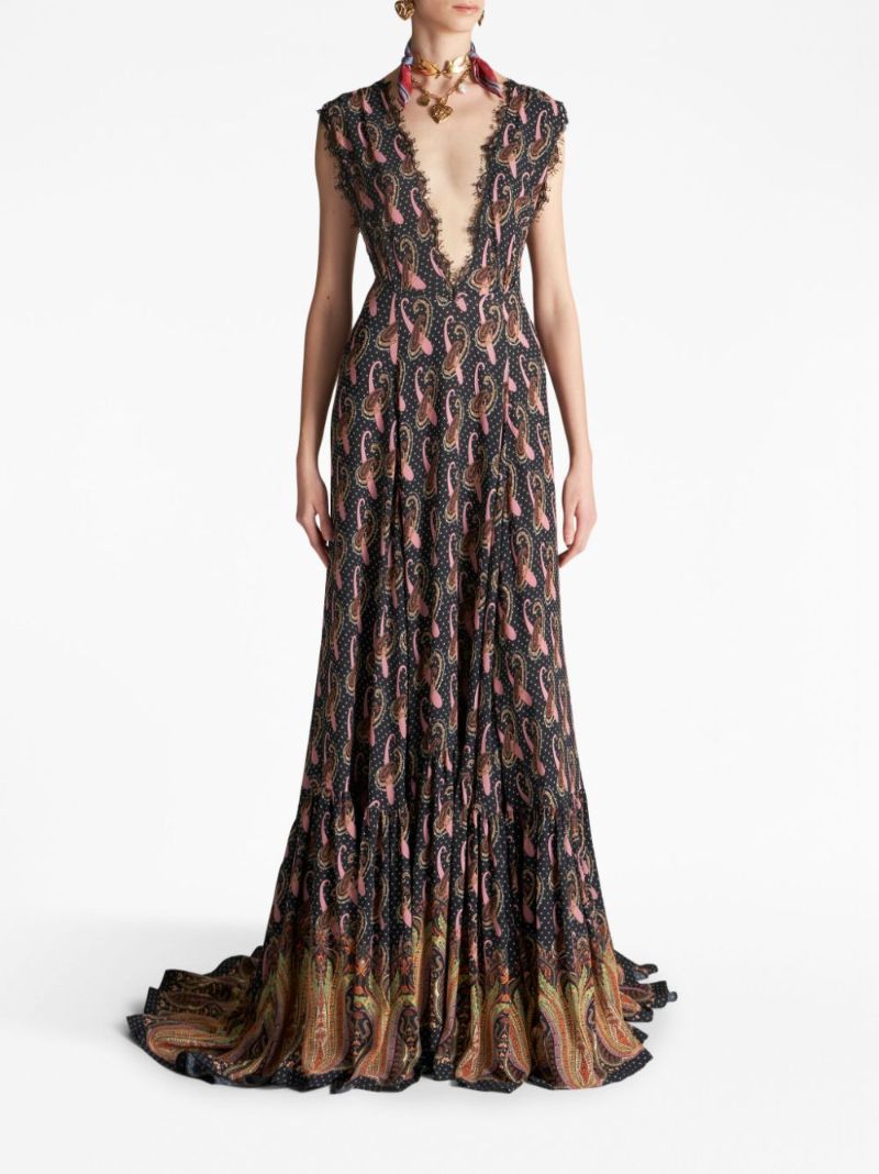 Blue Paisley-print Gown