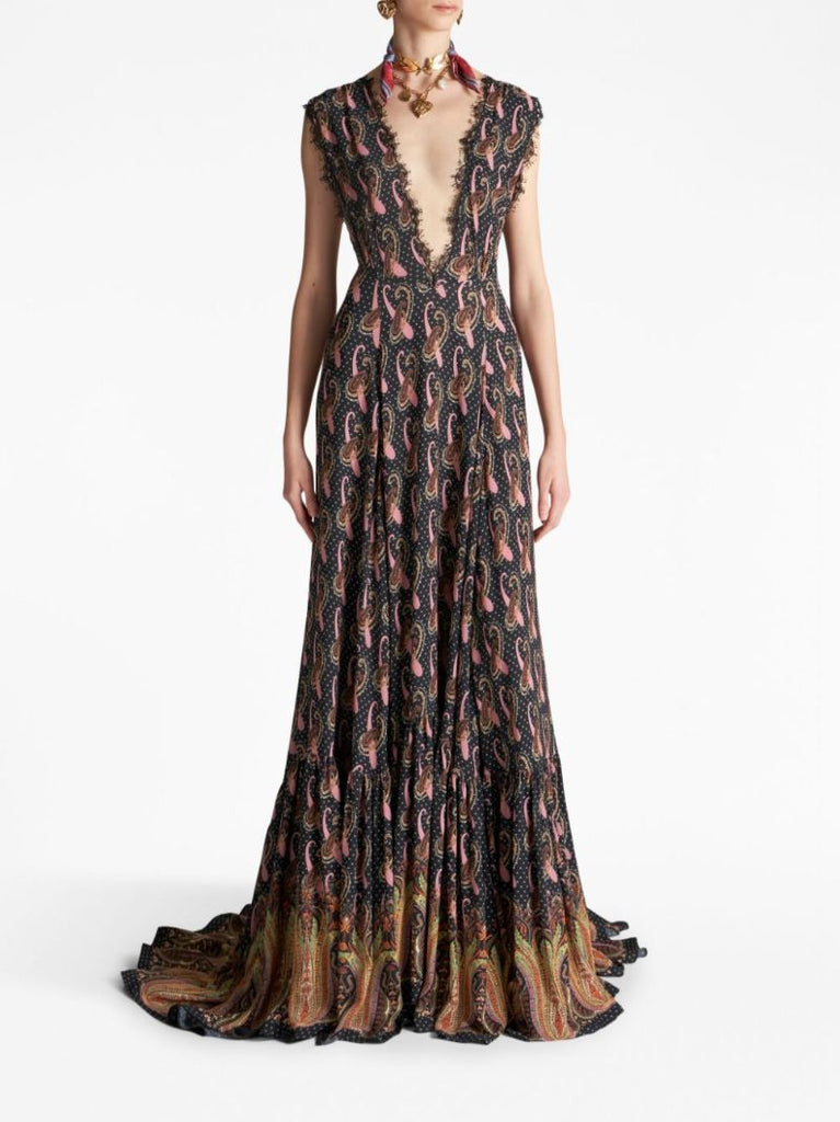 Blue Paisley-print Gown