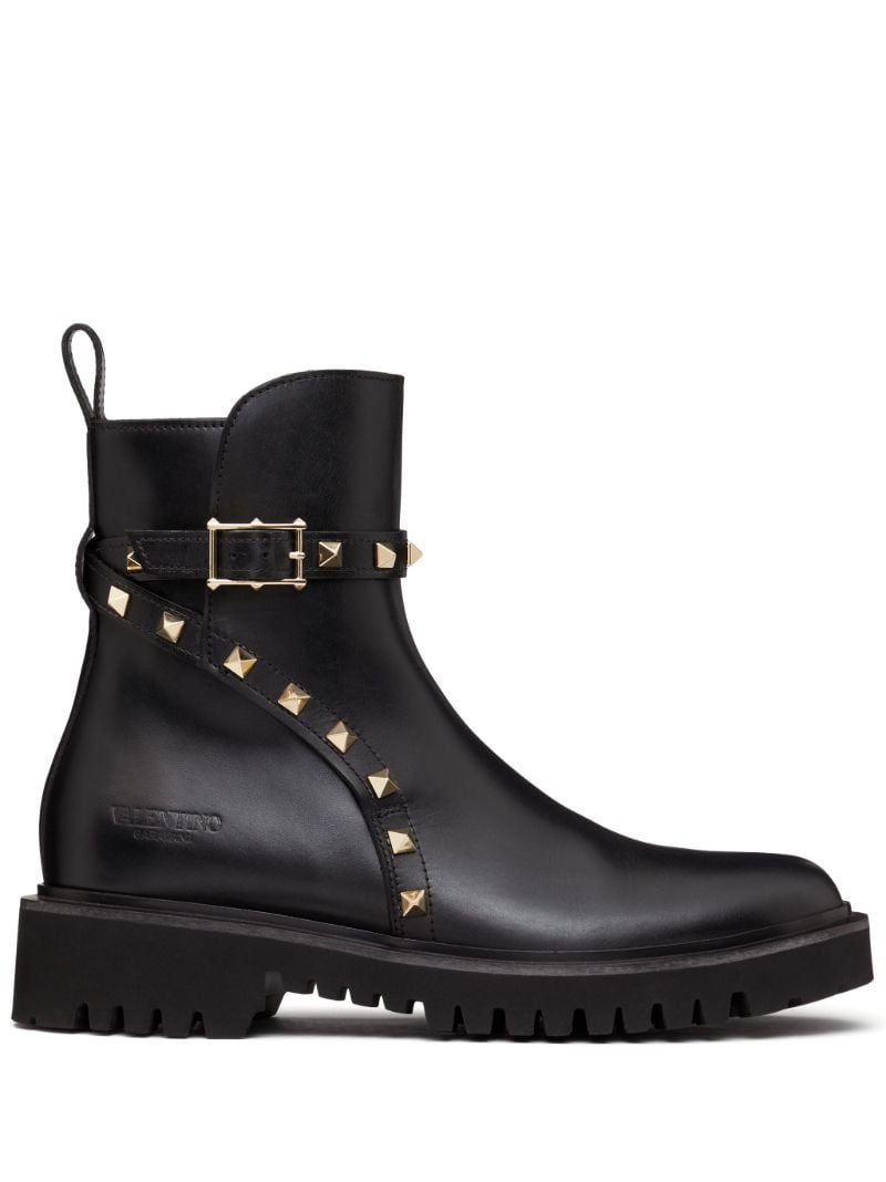 Black Rockstud Leather Ankle Boots