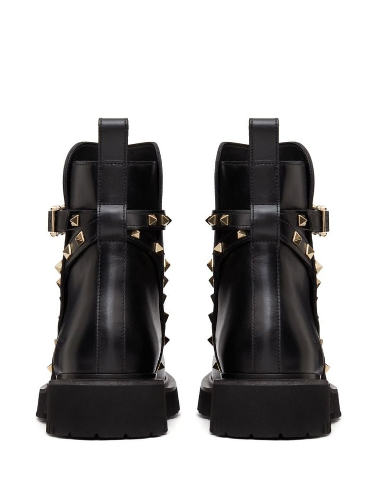 Black Rockstud Leather Ankle Boots