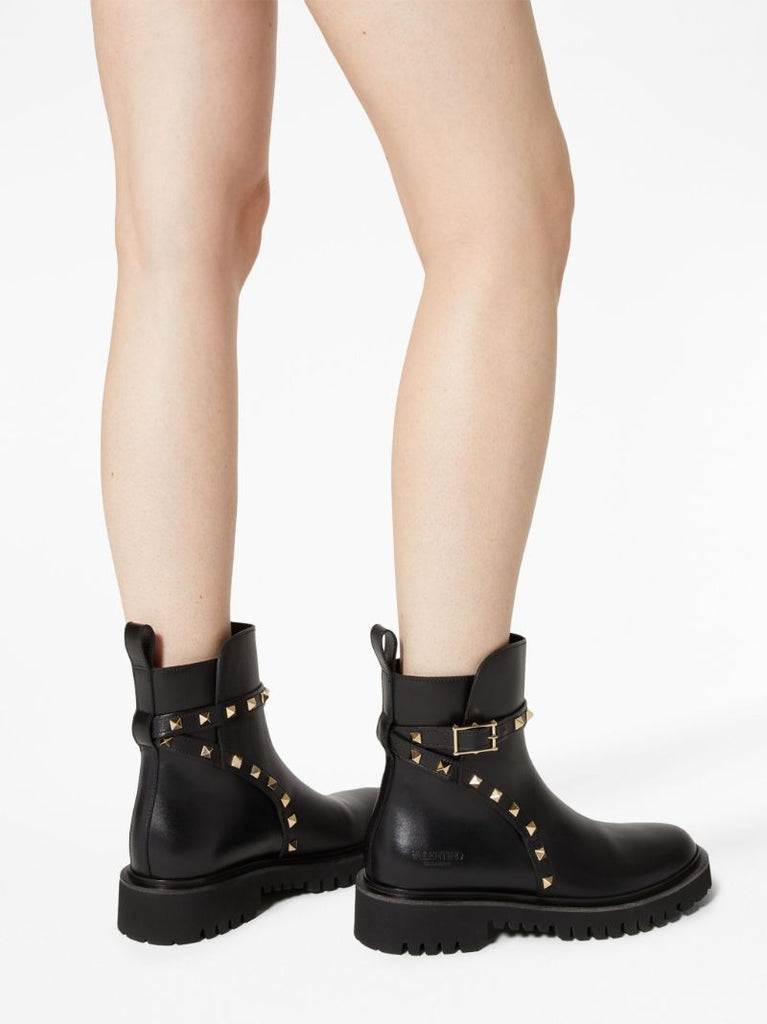 Black Rockstud Leather Ankle Boots