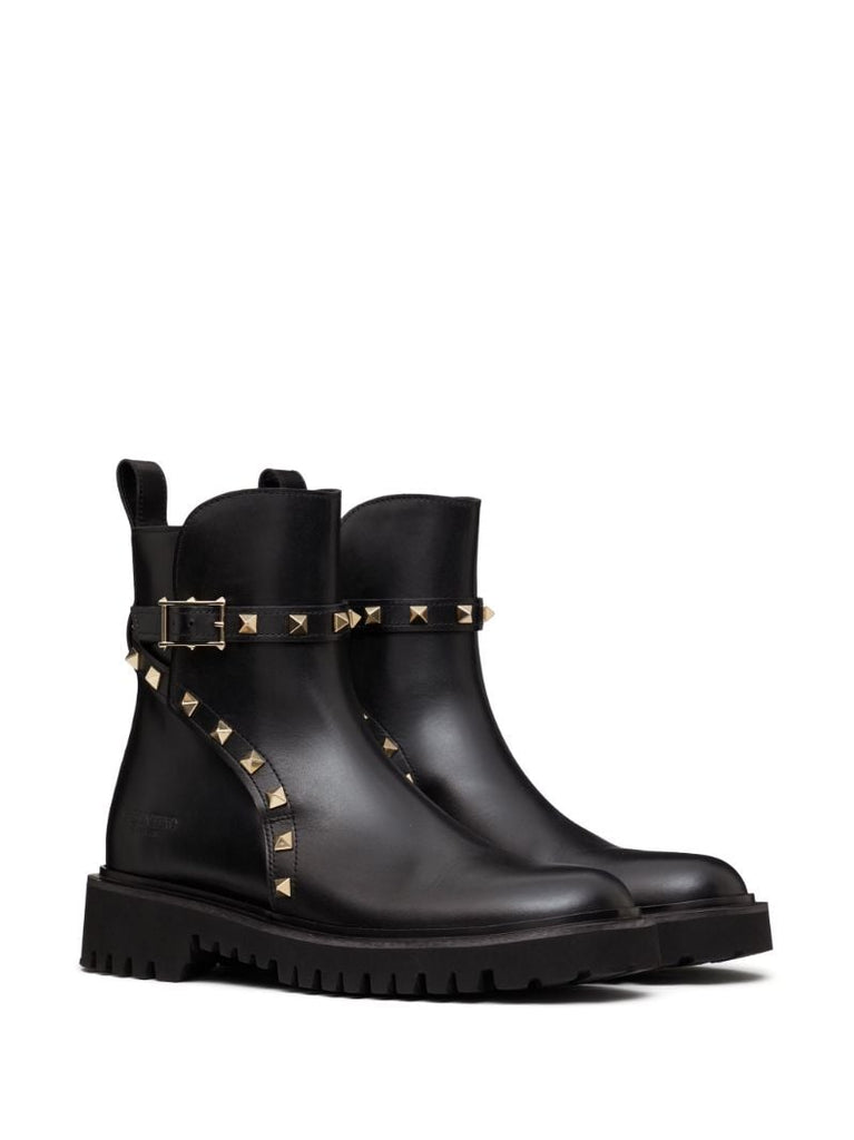 Black Rockstud Leather Ankle Boots