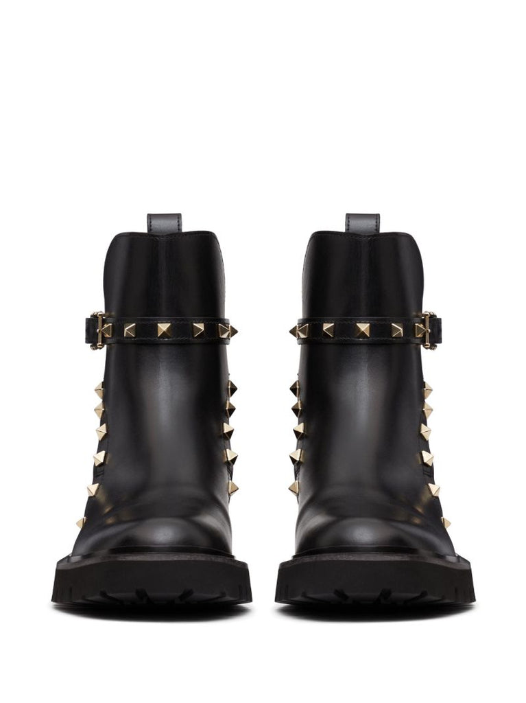 Black Rockstud Leather Ankle Boots