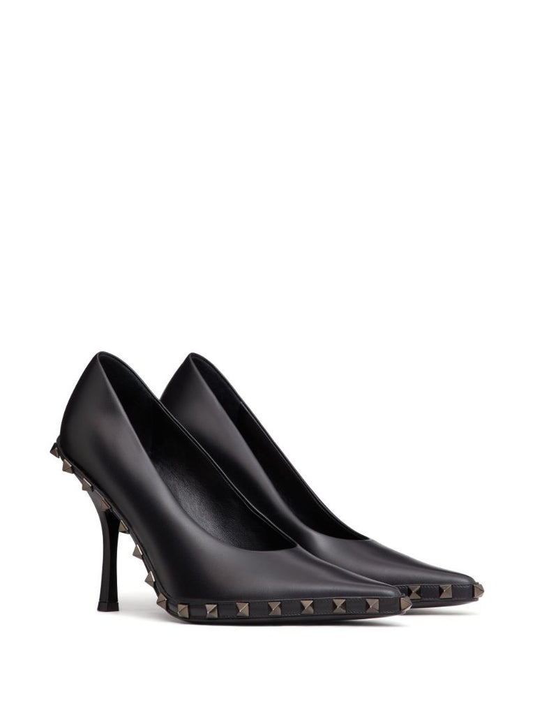 Black Rockstud 100mm Leather Pumps