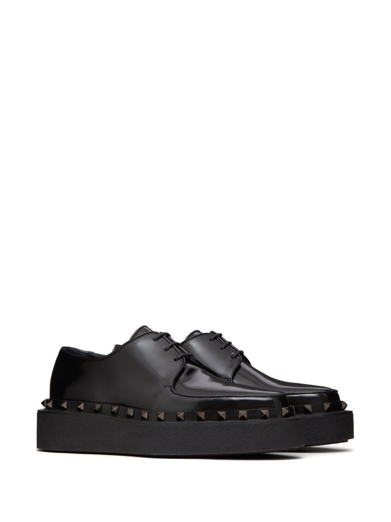 Black Rockstud Lace-up Leather Shoes