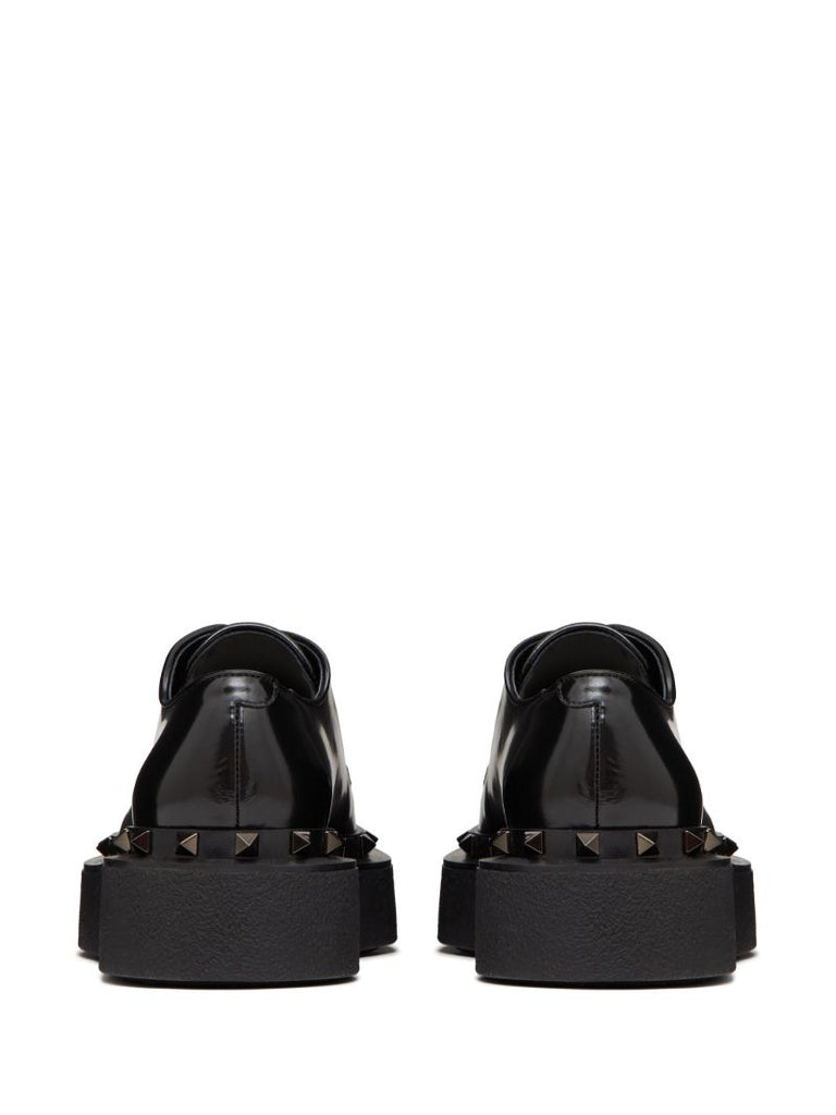 Black Rockstud Lace-up Leather Shoes