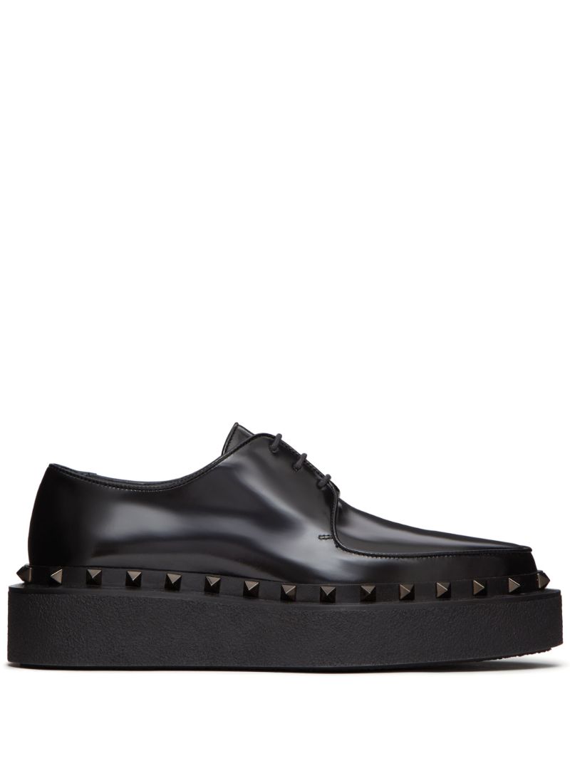 Black Rockstud Lace-up Leather Shoes