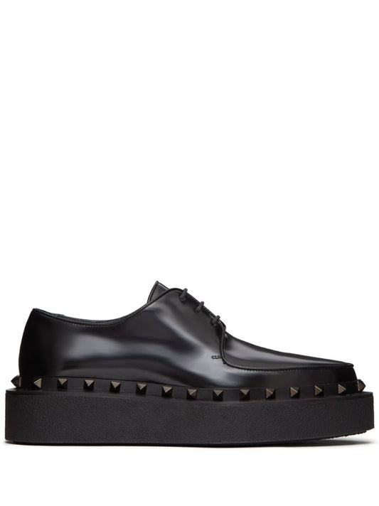 Black Rockstud Lace-up Leather Shoes