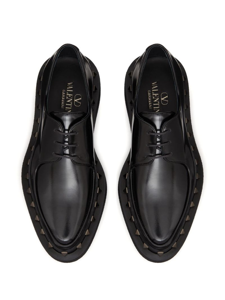 Black Rockstud Lace-up Leather Shoes