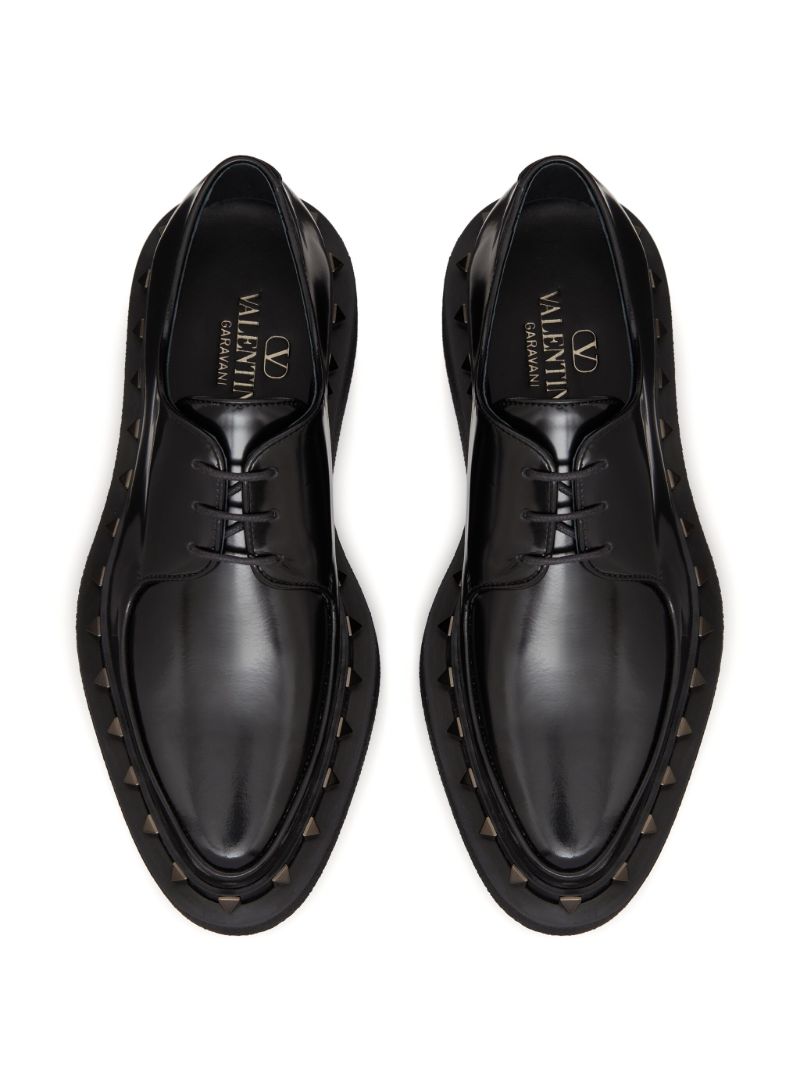 Black Rockstud Lace-up Leather Shoes