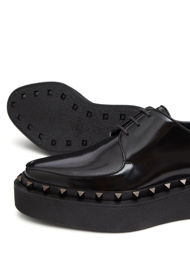 Black Rockstud Lace-up Leather Shoes