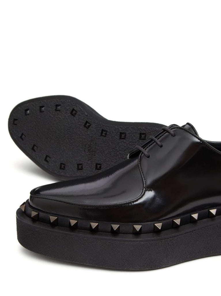 Black Rockstud Lace-up Leather Shoes