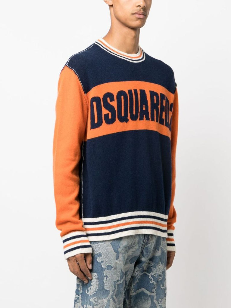 Blue Logo-intarsia Sweater