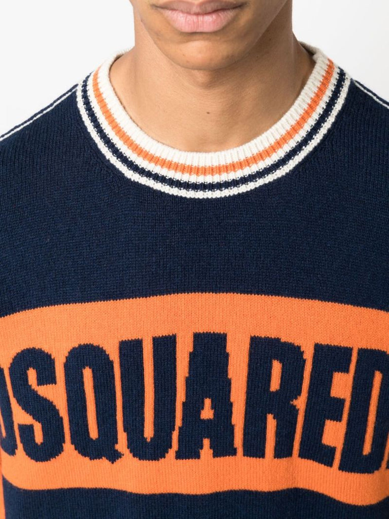Blue Logo-intarsia Sweater