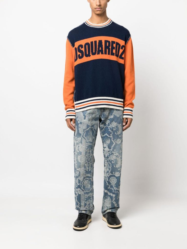 Blue Logo-intarsia Sweater