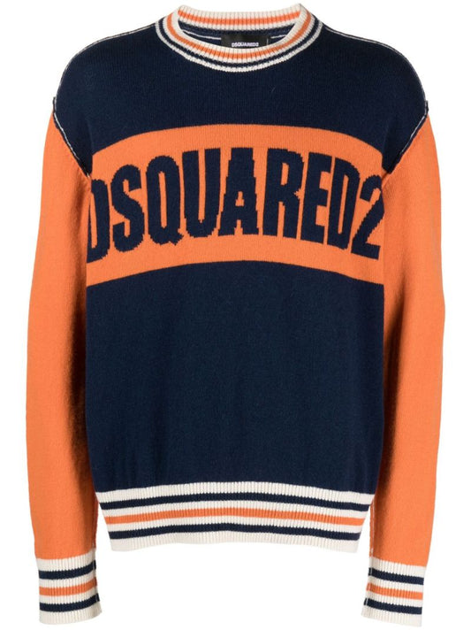 Blue Logo-intarsia Sweater