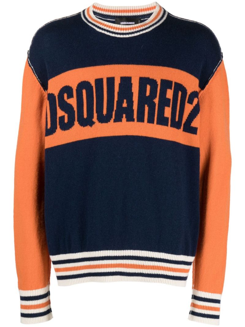 Blue Logo-intarsia Sweater
