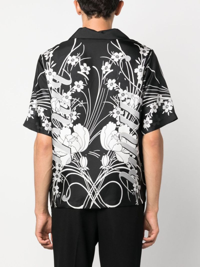 Black Floral Silk Bowling Shirt